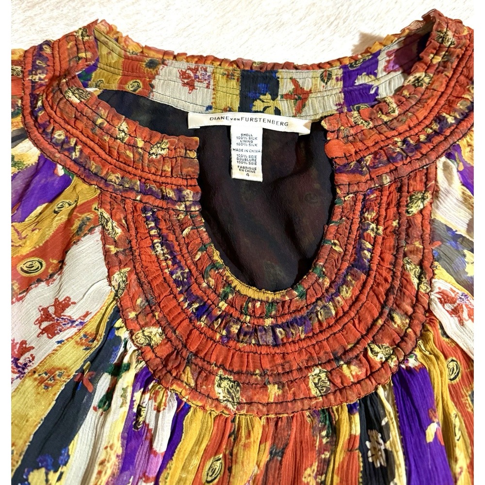 Diane Von Furstenberg DVF Womens‎ 100% Silk Short Sleeve Gauzy Top Blouse 4 - Picture 5 of 7